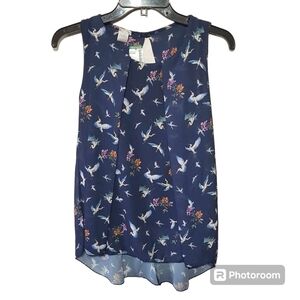 Twik Layered Sheer Lined Sleeveless Blouse, Floral Birds Herons